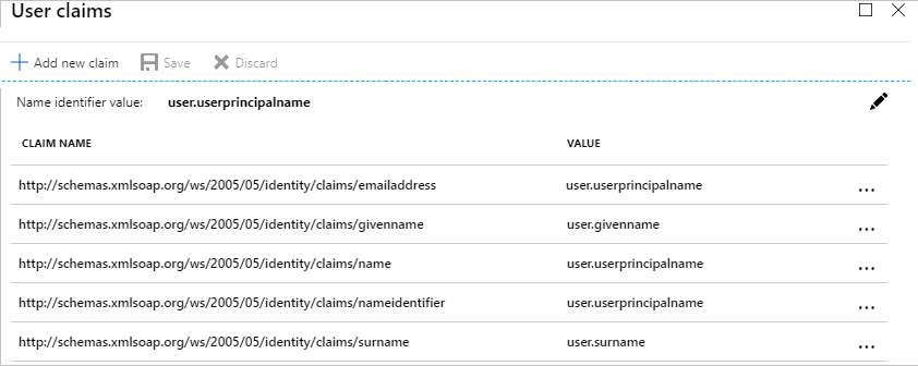 User Attributes dialog in Azure.