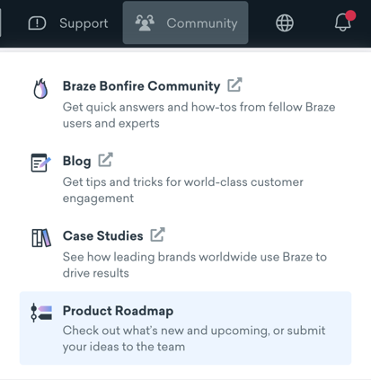 Braze ダッシュボードの [リソース] メニュー