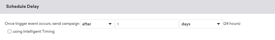 スケジュールの遅延は、トリガーイベントが発生してから 1 日後にキャンペーンを送信するように設定されています。